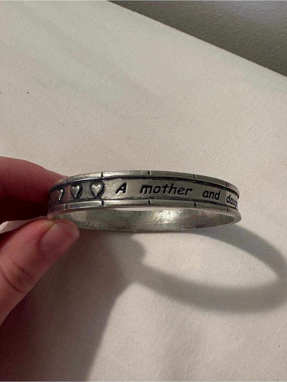 Basic Spirit Canada Silvertone Mother + Daughter Engraved Pewter Bangle Bracelet